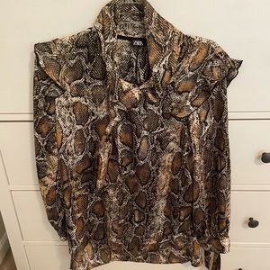 Zara snakeskin blouse. Ties on sleeves.